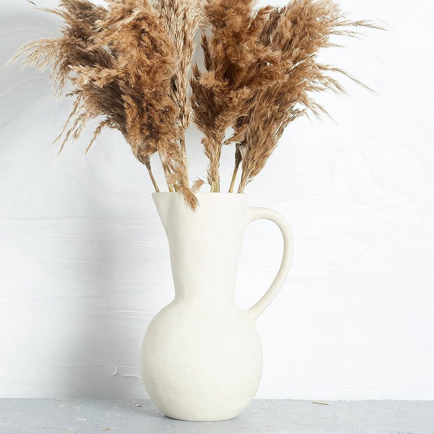 BlossoME White Ceramic Pitcher 9.5 Inch Tall Wide Opening Handle Vase for Pampalss Grass and Hydr... | Amazon (US)