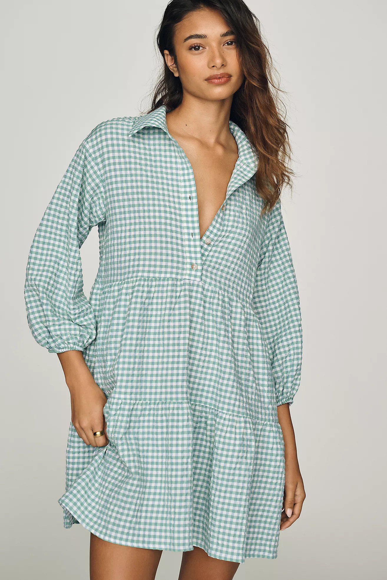 Maeve Bettina Tiered Mini Shirt Dress | Anthropologie (US)