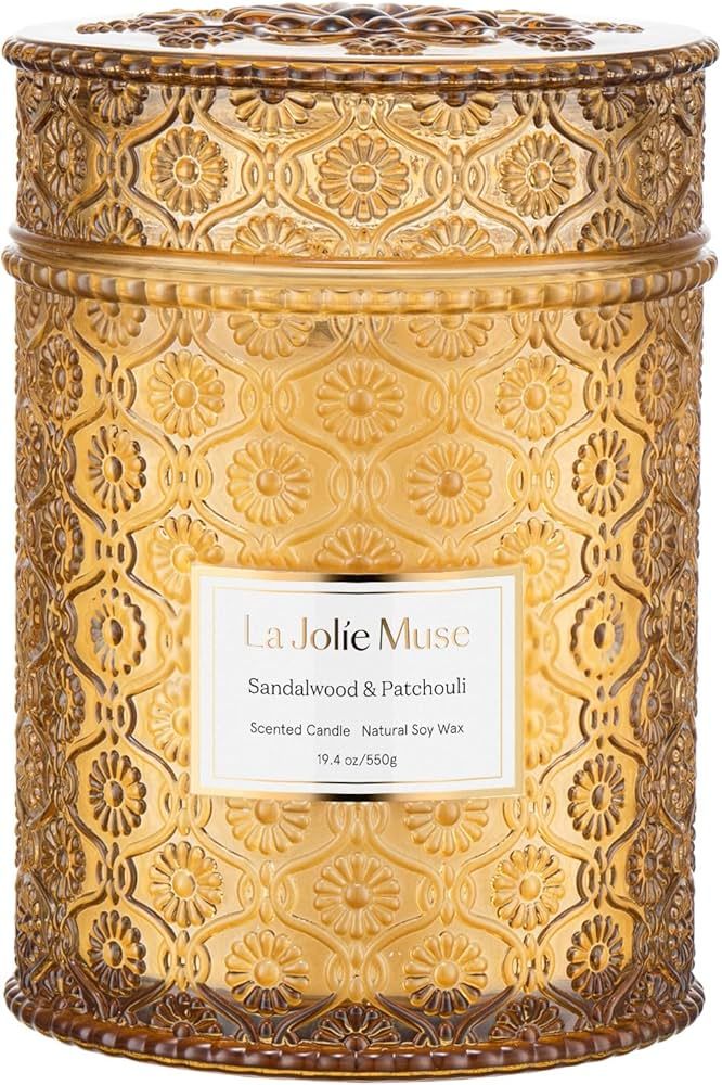 LA JOLIE MUSE Sandalwood Candles, Wood Wick Candle, Sandalwood & Patchouli Candle, Natural Soy Ca... | Amazon (US)