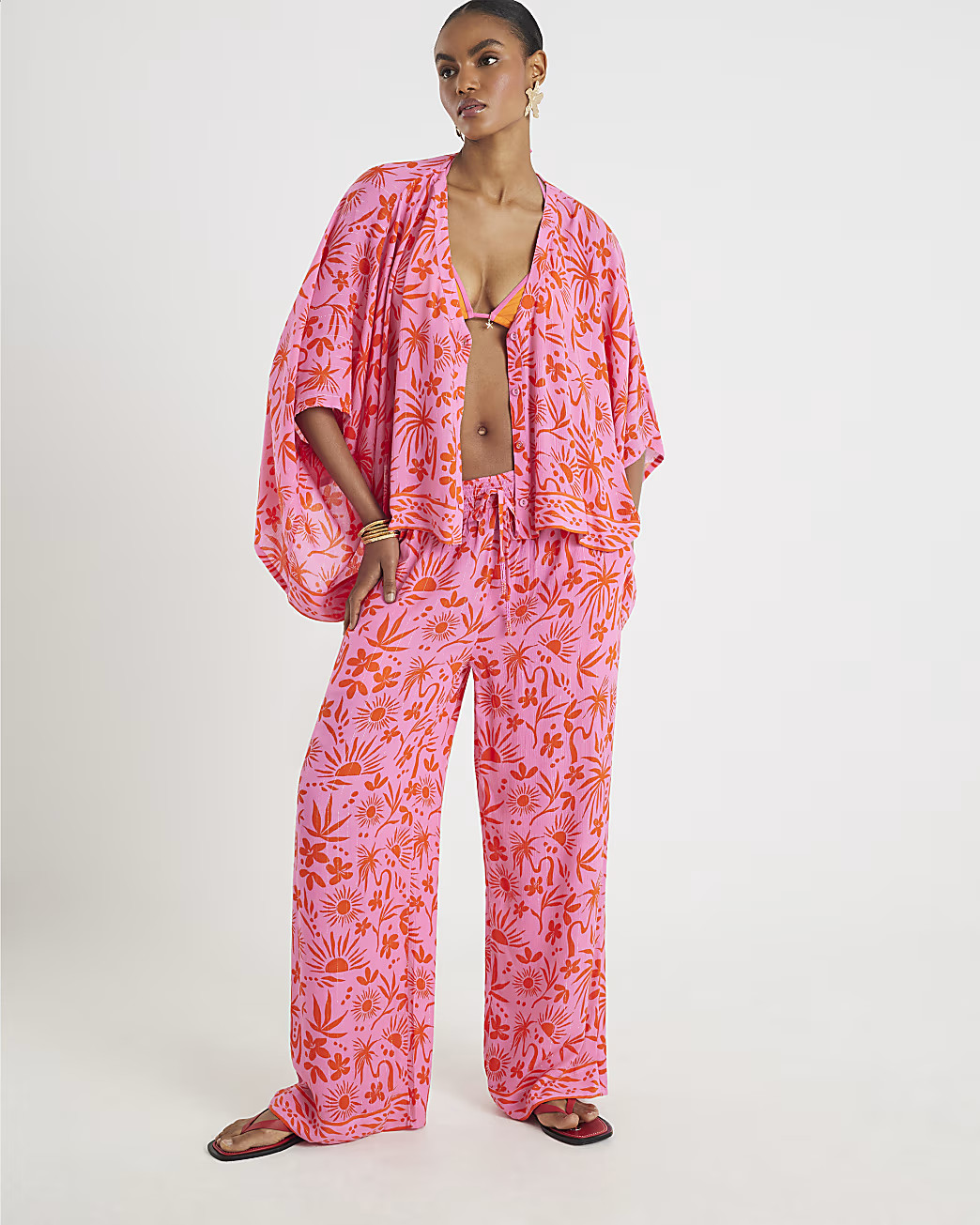 Pink Palm Tree Printed Blouse | River Island UK & IE