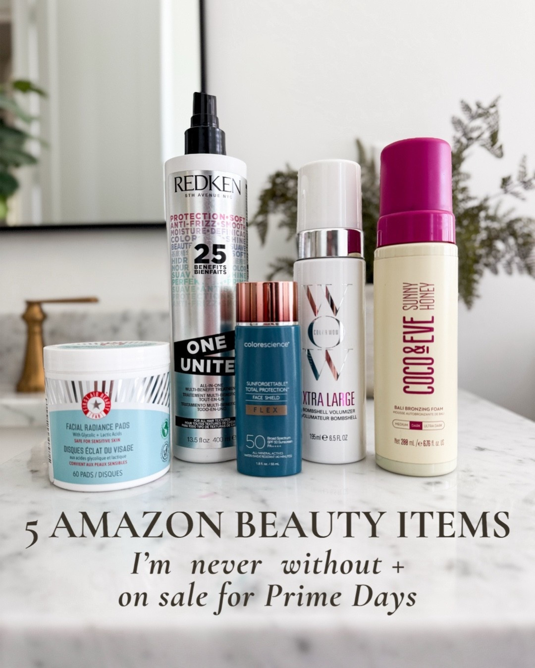 I’m never without these five Amazon beauty items! They’re all on sale for Amazon prime days. Check them out below.

➡️ I use the facial radiance pads every morning before make up and they make my makeup go on so smooth. 
➡️ ColorScience unforgettable, facial sunscreen flex. I wear the shade medium. 9/10 days this is enough coverage for me. I just add a little bronzer and blush. 
➡️ Redkin 25. Has 25 benefits for your hair. I sprayed on post shower as a leave in conditioner and heat protectant.
➡️ WOW Xtra Large is the best! Give my hair volume without weighing it down or making it feel crunchy. 
➡️ my holy Grail self Tanner I wear dark most of the time and ultra dark in the summer. I wear ultra dark. It has a beautiful olive undertone and looks super natural. I apply after a nighttime shower and then rinse in the morning.

Amazon beauty, Amazon, fine, Amazon prime, self tanner, hair, volumizer, leaving conditioner, heat, protectant, facial sunscreen, Summer must have, beauty must have, exfoliating pads, most loved beauty 

#LTKSaleAlert #LTKBeauty #LTKFindsUnder50