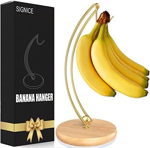 Signice Banana Holder Stand - Newest Modern Banana Tree Hanger with Wood Base Stainless Steel Banana | Amazon (US)
