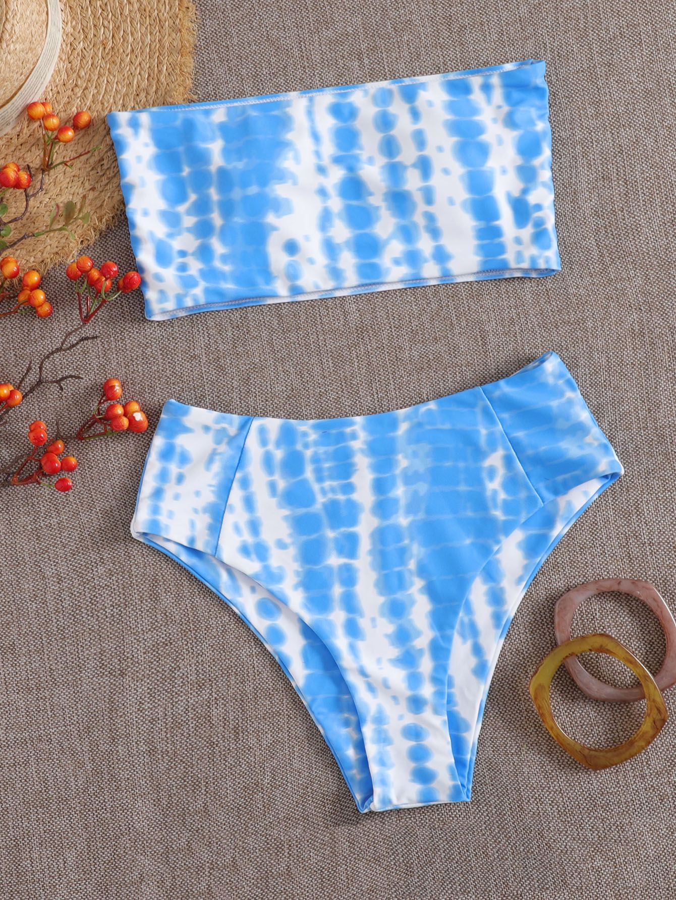 Tie Dye Bandeau High Waisted Bikini Swimsuit | SHEIN