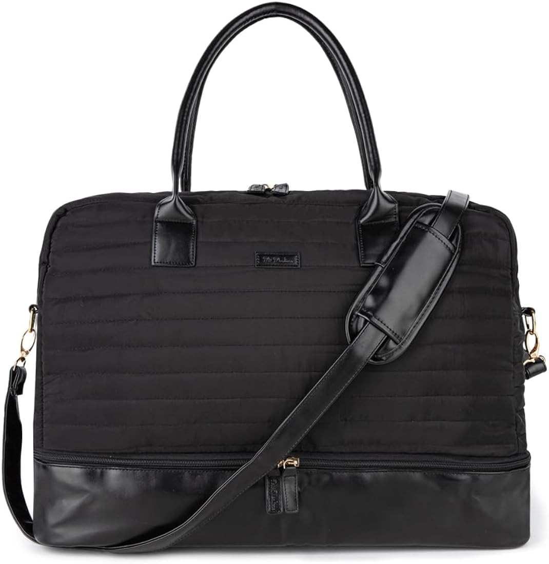 MyMealivos Canvas Weekender Bag, Overnight Travel Carry On Duffel with Shoe Pouch (Solid Black) | Amazon (US)