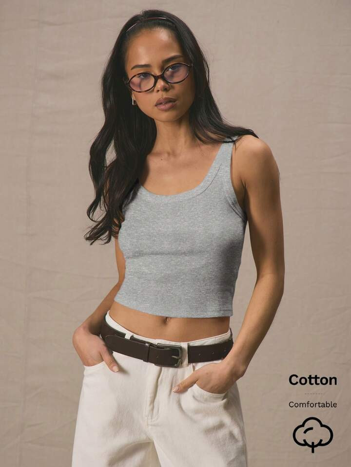 MUSERA Scoop Neck Fitted Cropped Tank Top Spring Summer Cute Vacation Casual 90'S Basic Airport Holiday | SHEIN