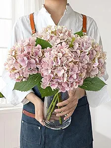 4Pcs 20" Dusty Pink Real Touch Fake Hydrangea Flowers,Full Lifelike Silk Artificial Hydrangeas Fa... | Amazon (US)