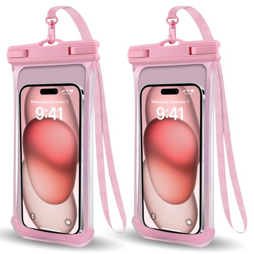 2PCS Waterproof Phone Pouch- [3D Soft Edges Design ], Waterproof Phone Case for iPhone Galaxy Google Up to 8", Dry Bag for Beach Cruise Travel, Pink/Pink | Amazon (US)