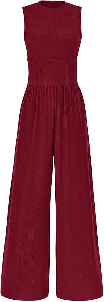 PRETTYGARDEN Womens Summer Jumpsuits Dressy Casual One Piece Outfits Sleeveless Crew Neck Wide Le... | Amazon (US)