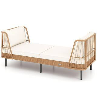 Wicker Outdoor Day Bed with White Cushions | The Home Depot