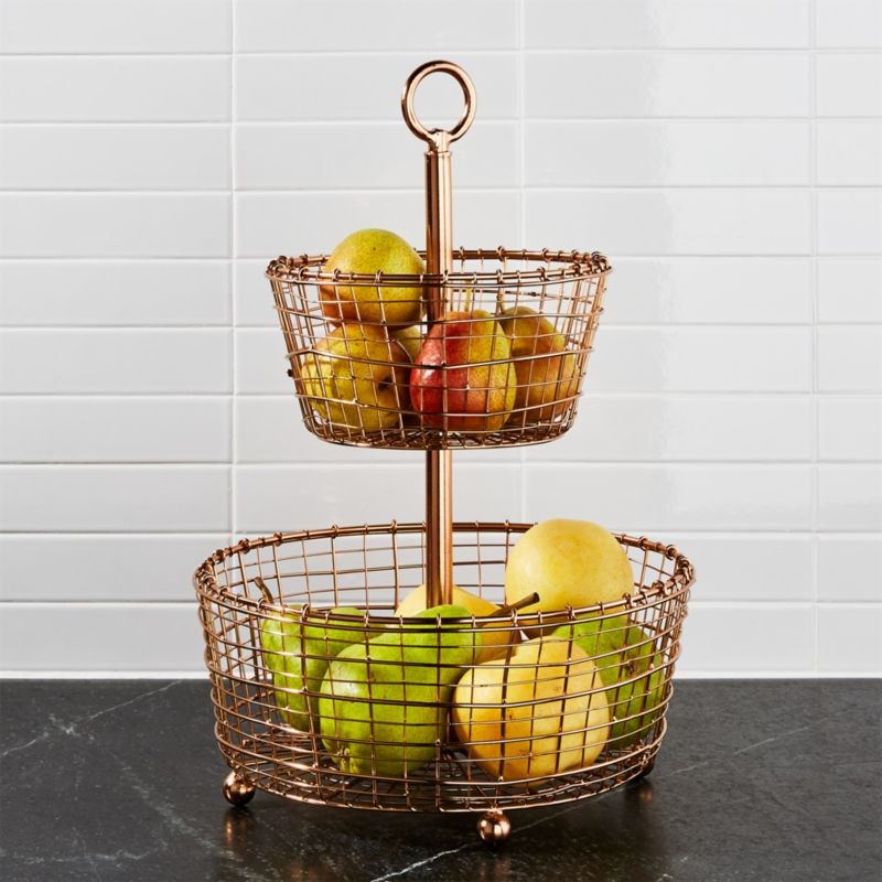 Bendt 2-Tier Copper Fruit Basket + Reviews | Crate and Barrel | Crate & Barrel