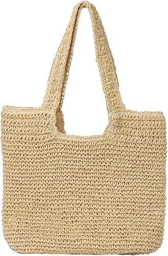 Beach Bags for Women - Summer Soft Large Woven Shoulder Purse Handbag, Beach Tote Straw Bag for S... | Amazon (US)