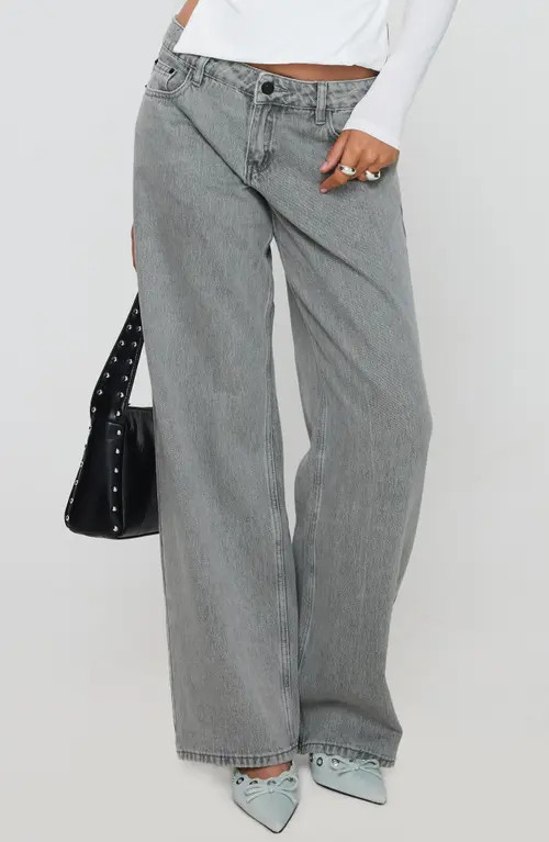 Princess Polly Ellanor Slouchy Low Rise Wide Leg Jeans in Washed Grey at Nordstrom, Size 10 | Nordstrom