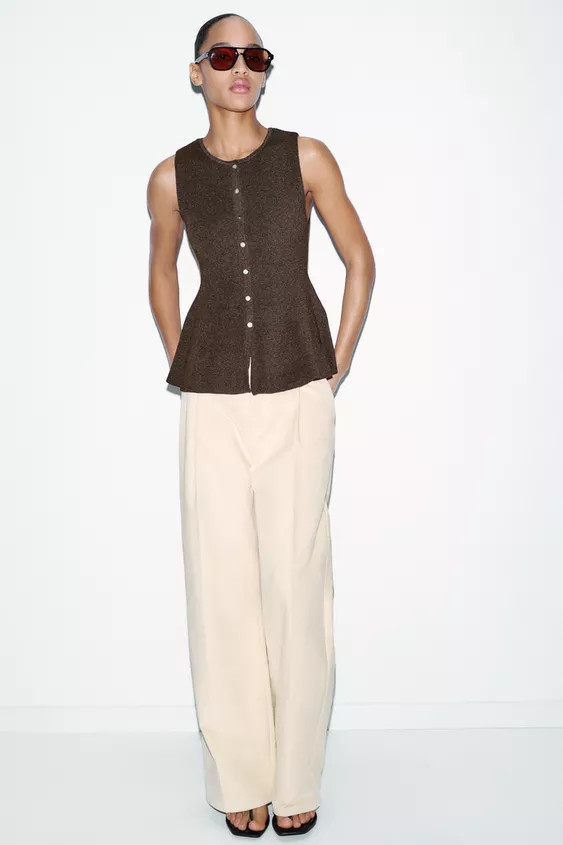 BUTTONED RIB PEPLUM TOP | Zara US