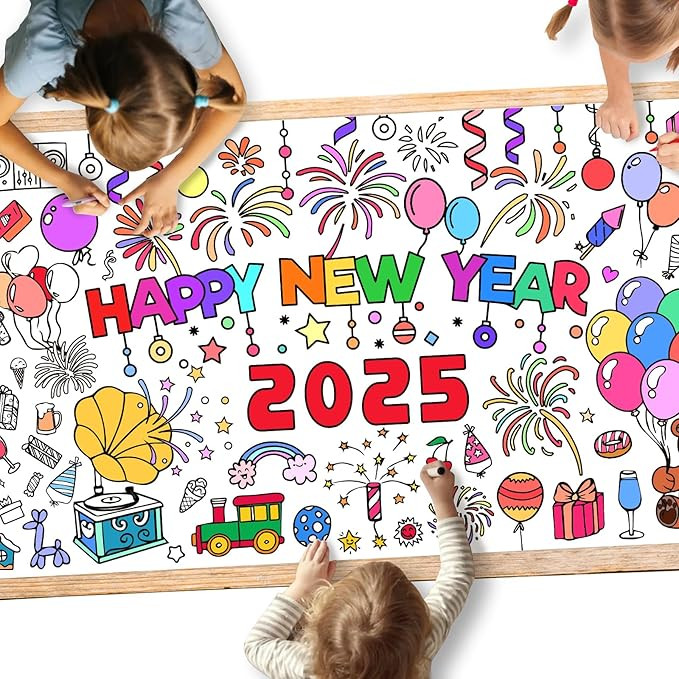 Giant Happy New Year Coloring Poster for Kids - 30 x 72 Inches Jumbo New Year Crafts Paper Painti... | Amazon (US)