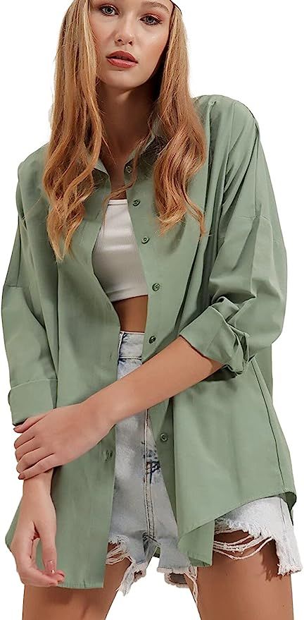 Womens Dressy Blouses Tops, Casual Long Sleeve Loose Fit Button Down Shirts | Amazon (US)