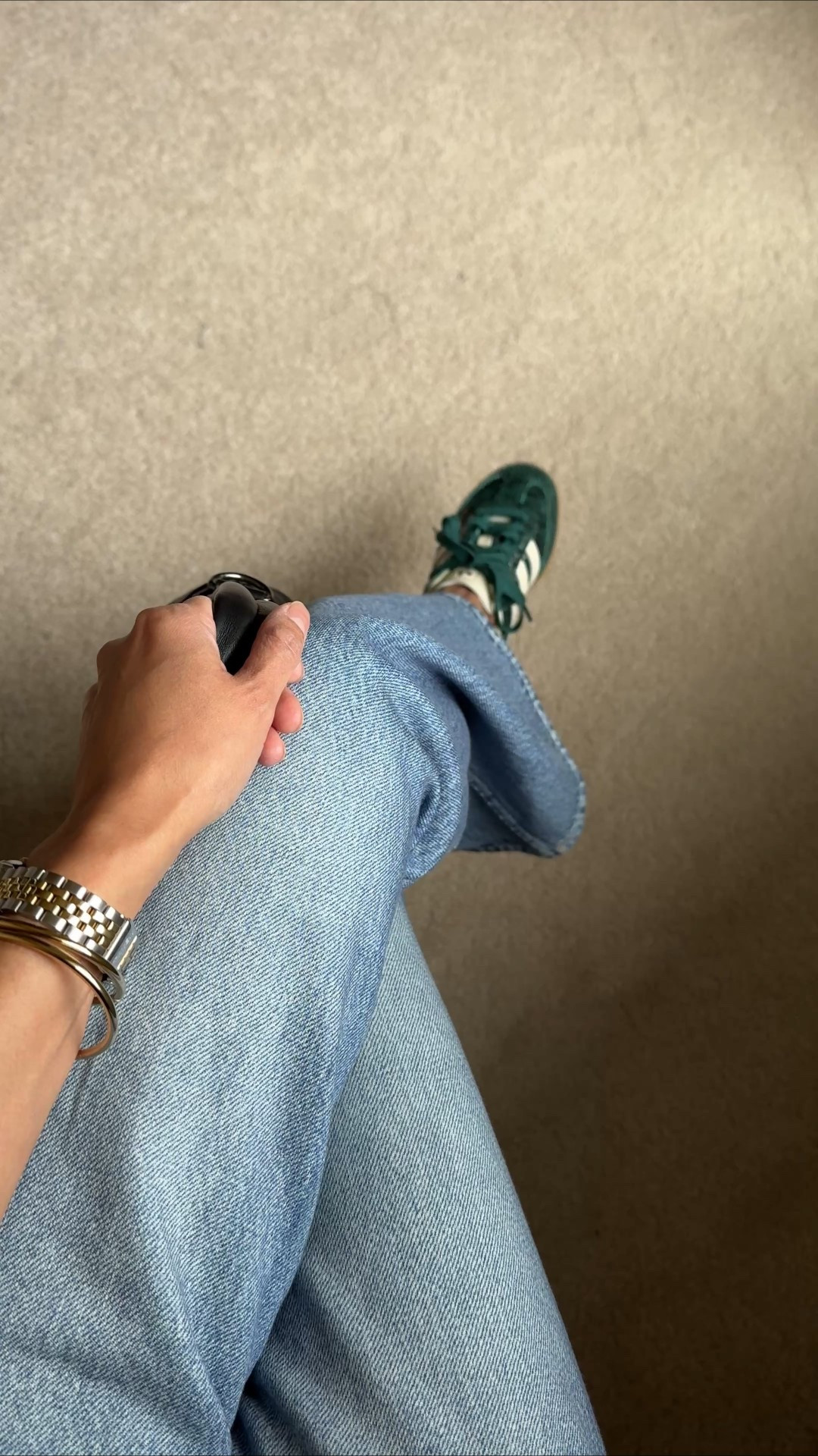 Sweatpant jeans. 
-It took me seeing a pair in person to appreciate the concept, as a true denim fabric lover. But the feel, the drape, the look, and of course the comfort ended up winning me over. 
-I’m wearing the designer version here, but am also linking my favorite alternative to the popular designer pair that has been restocked in all sizes and currently on sale for around $53-$59. The look for less option I am recommending is the best alternative that I have found after trying out a few pairs. Size down. The regular length is a bit long for me with flat shoes, but actually looks good when it skims the floor. 
-Soft classic crewneck sweater. I like to size up in this style. 
-New sneakers that are a great option to add interest to neutral looks. Size down. 
-Quilted shoulder bag style that also comes with a crossbody strap and chain strap. 
-Initial necklace works great with crewneck tops. 


#LTKFindsUnder100 #LTKShoeCrush #LTKOver40