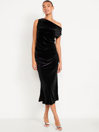 High-Waisted Ruched Velvet Midi Skirt | Old Navy (US)