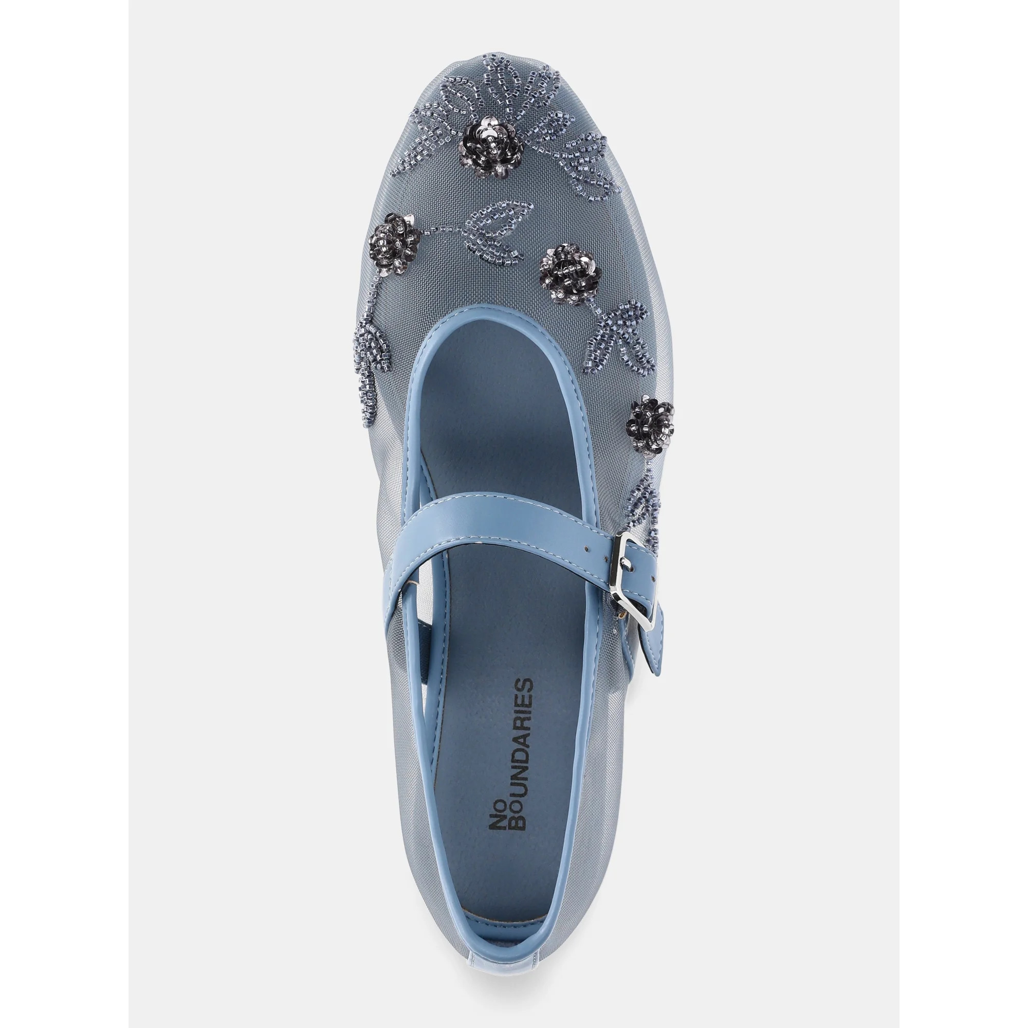 No Boundaries Beaded Mesh Mary Jane Flats, Women's | Walmart (US)