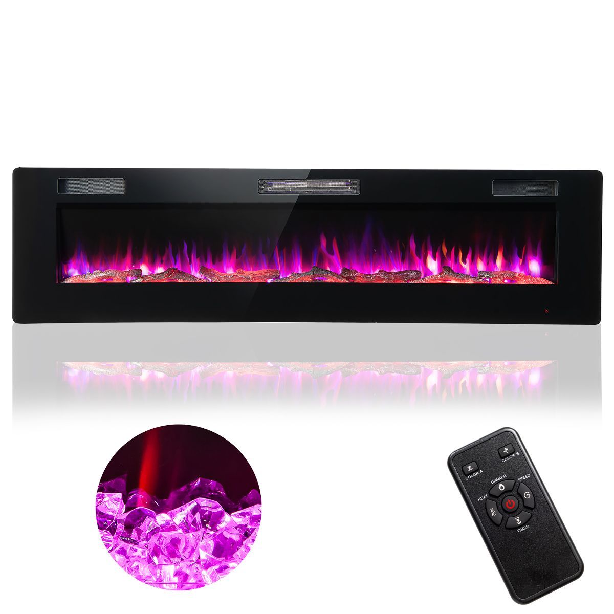 Costway 68'' Ultra-Thin Electric Fireplace Recessed Wall Mounted W/Crystal Log Decoration | Target