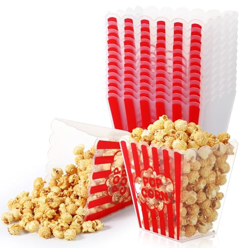 Acellegic 12 Pcs Plastic Popcorn Buckets Reusable Red White Sturdy Popcorn Containers Box for Movie Party Carnival Birthday Sleepover Retro Snack Bowls for Adults, 6.3 Inch Tall x 4.7 Inch Square | Amazon (US)
