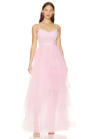BCBGMAXAZRIA Corset Tiered Gown in Pink Rose from Revolve.com | Revolve Clothing (Global)