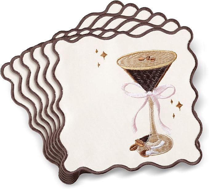 12 Pcs Martini Cocktail Napkins Cloth Scalloped Embroidery a Tini Bit Older Party Supplies 6"x6" ... | Amazon (US)