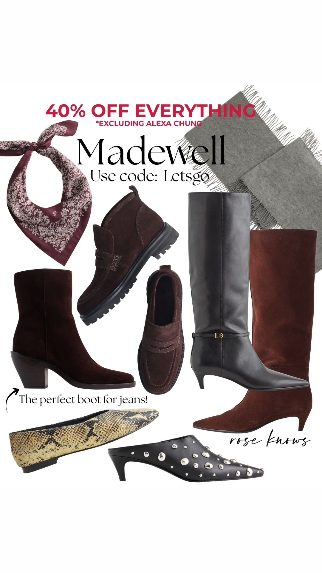 Use code LETSGO for 40% off everything 

Suede boots 
Madewell sale 
Silk Bandana 
Winter coats 


#LTKCyberWeek #LTKFindsUnder100 #LTKSaleAlert