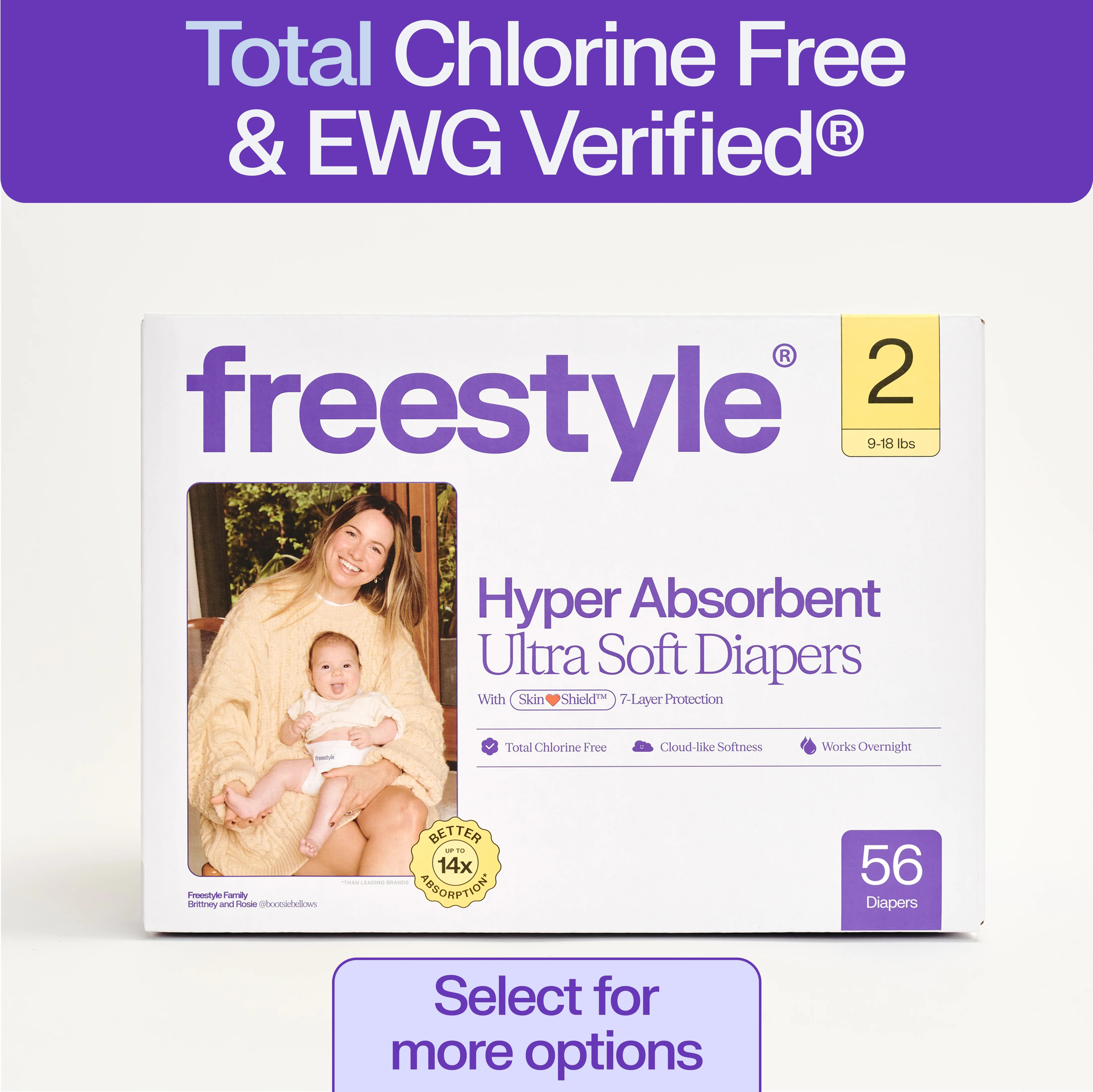 Freestyle Hyper Absorbent Ultra Soft TCF Baby Diapers, Size 2, 56 Count (Select for More) | Walmart (US)