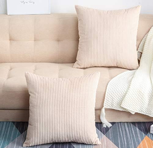TangDepot, Set of 2 Solid Velvet Striped Corduroy Decorative Throw Pillow Covers, Euro Shams, Eur... | Amazon (US)