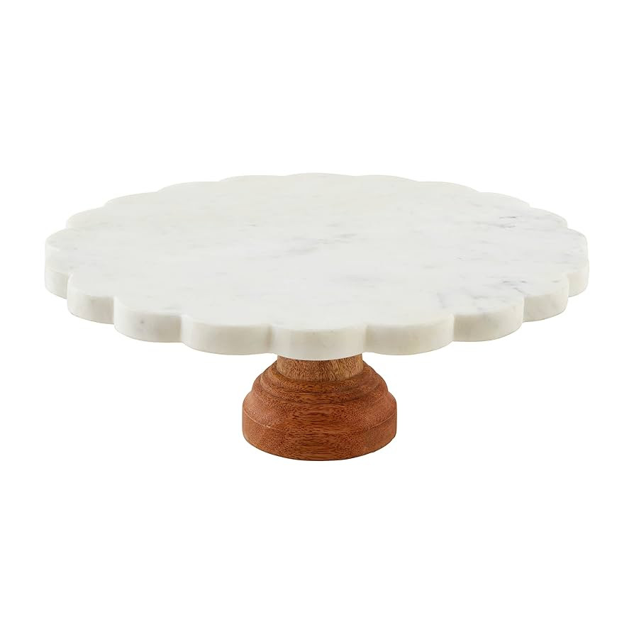 Mud Pie Scalloped Marble Cake Stand, White, 12" dia | Amazon (US)