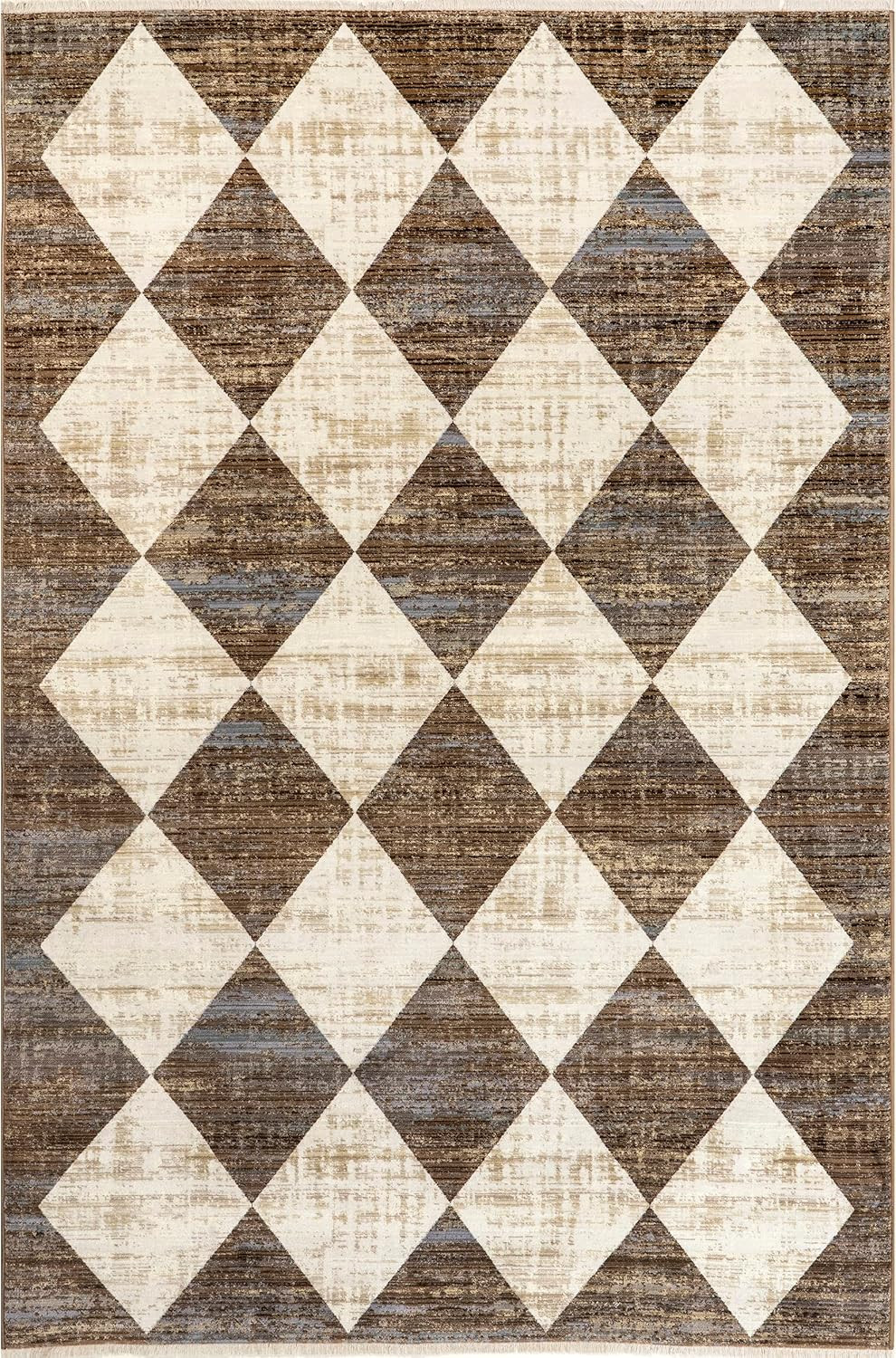 nuLOOM Meline Checkered Fringe Area Rug, 5x8, Beige | Amazon (US)