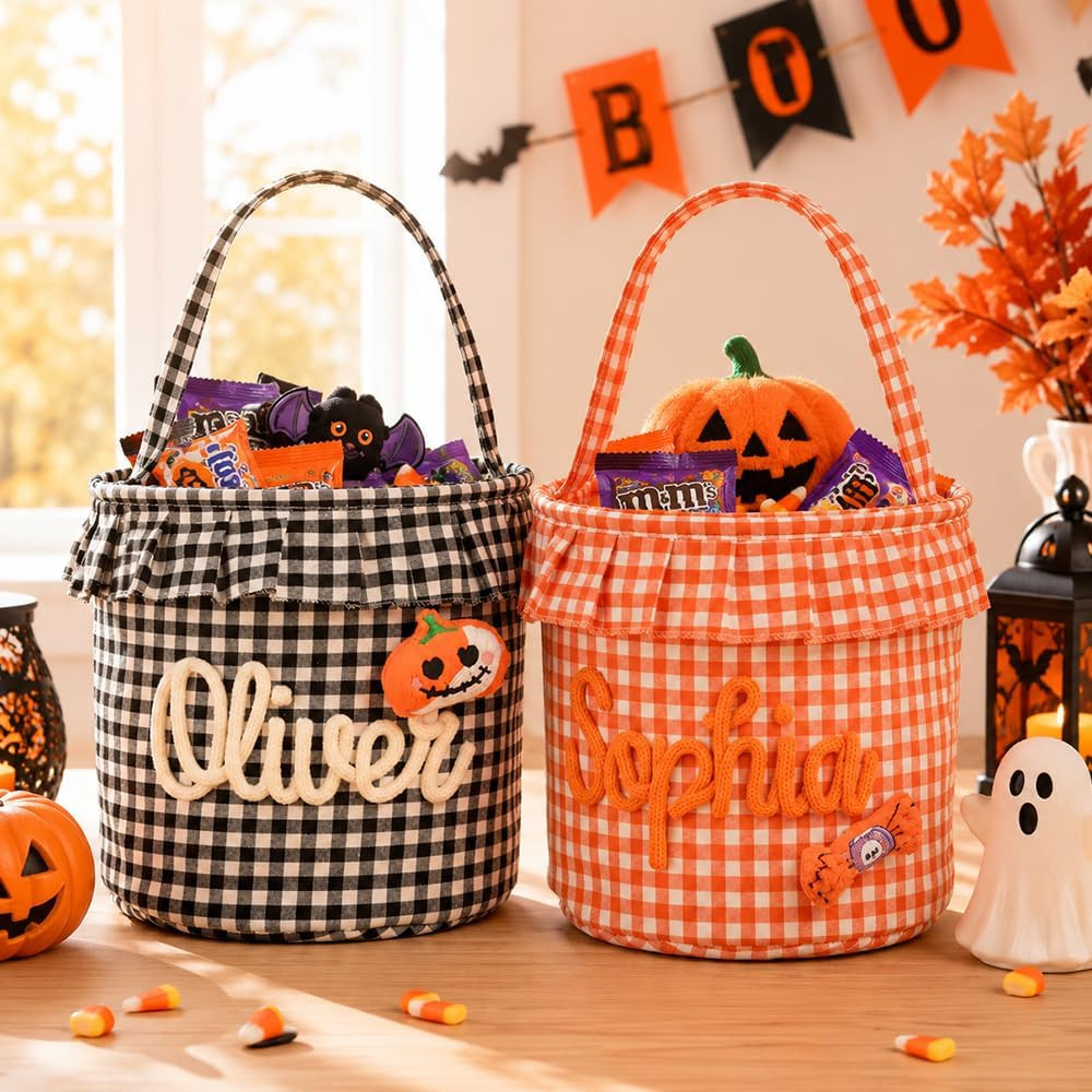Custom Halloween Treat Bag with Name, Personalized Candy Tote, Halloween Candy Basket for Kids, Gift For Halloween, Fall Decor, Idea 2 | Amazon (US)