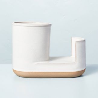 Modern Rim Stoneware Kitchen Sink Caddy Cream/Clay - Hearth & Hand™ with Magnolia | Target