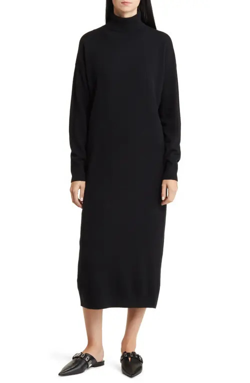 Nordstrom Long Sleeve Wool & Cashmere Sweater Dress in Black at Nordstrom, Size Large Regular | Nordstrom