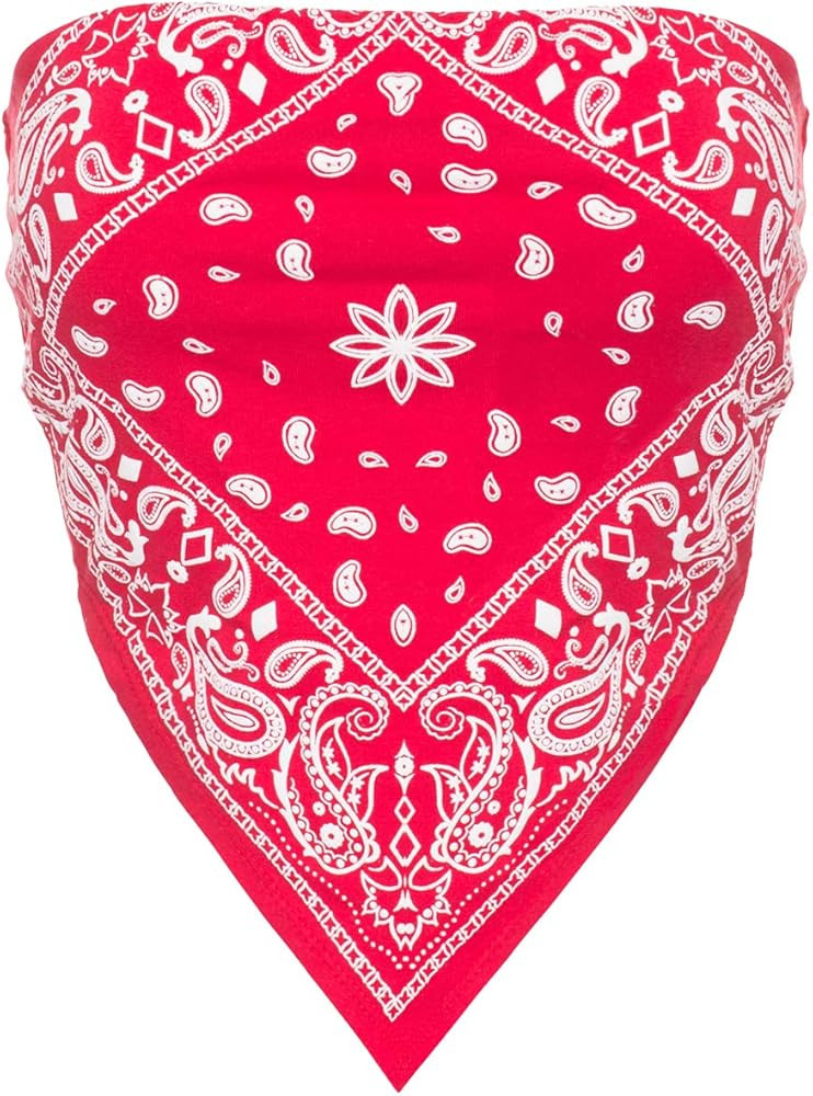 Design by Olivia Women's Sexy Paisley Print/Solid Bandana Tube Crop Top Shirt | Amazon (US)