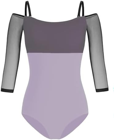 HROYL Women's Off-the-Shoulder Ballet Leotard with Mesh Panels - 3/4 Sleeve Fitted Dance Top | Amazon (US)