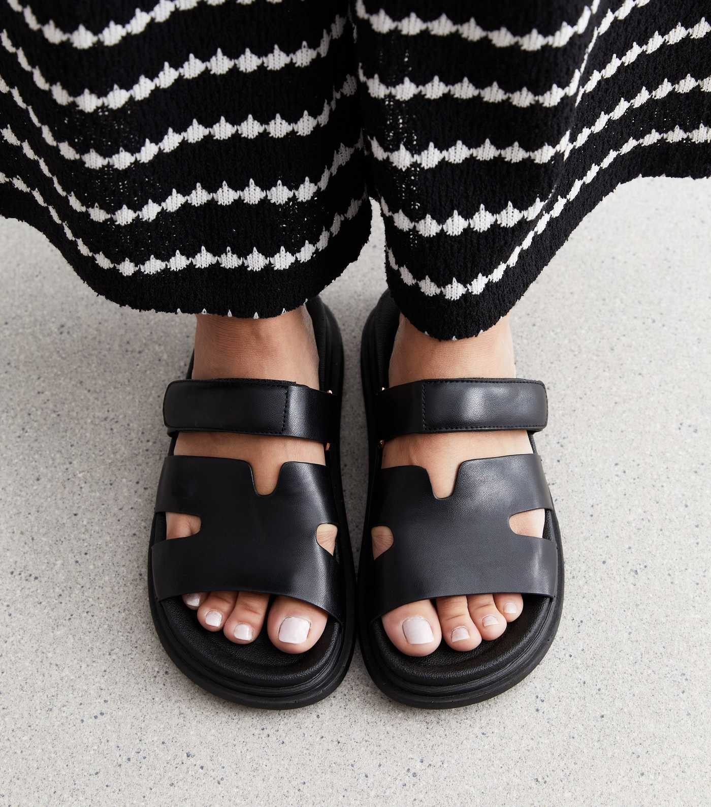 Black Leather-Look Chunky Sliders | New Look | New Look (UK)