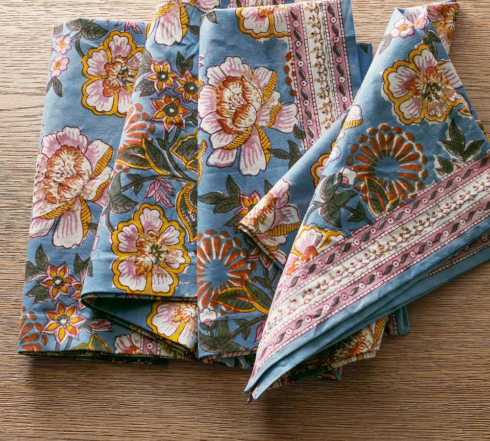 Anila Floral Block Print Cotton Napkins - Set of 4 | Pottery Barn (US)