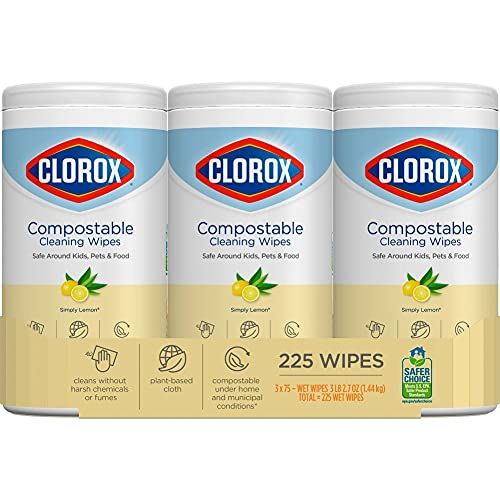 Clorox Compostable Cleaning Wipes - All Purpose Wipes - Simply Lemon, 75 Count (Pack of 3) | Amazon (US)