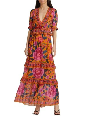 FARM RIO Women’s Floral Dream Short Sleeve Maxi Dress Yellow Size XS $275 NEW | eBay US