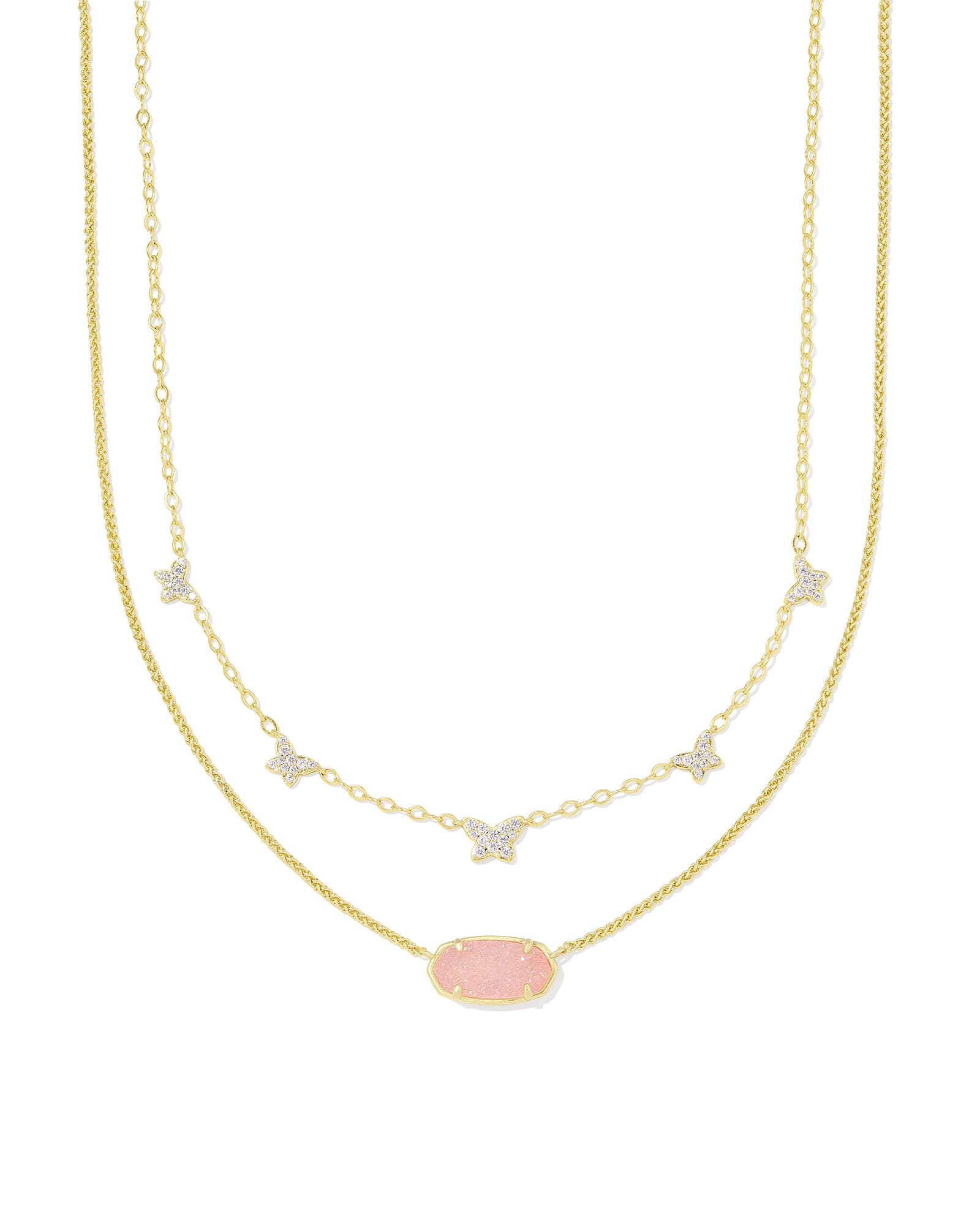Dolly Parton x Kendra Scott Gold Elisa Convertible Butterfly Multi Strand Necklace in Light Pink | Drusy | Kendra Scott