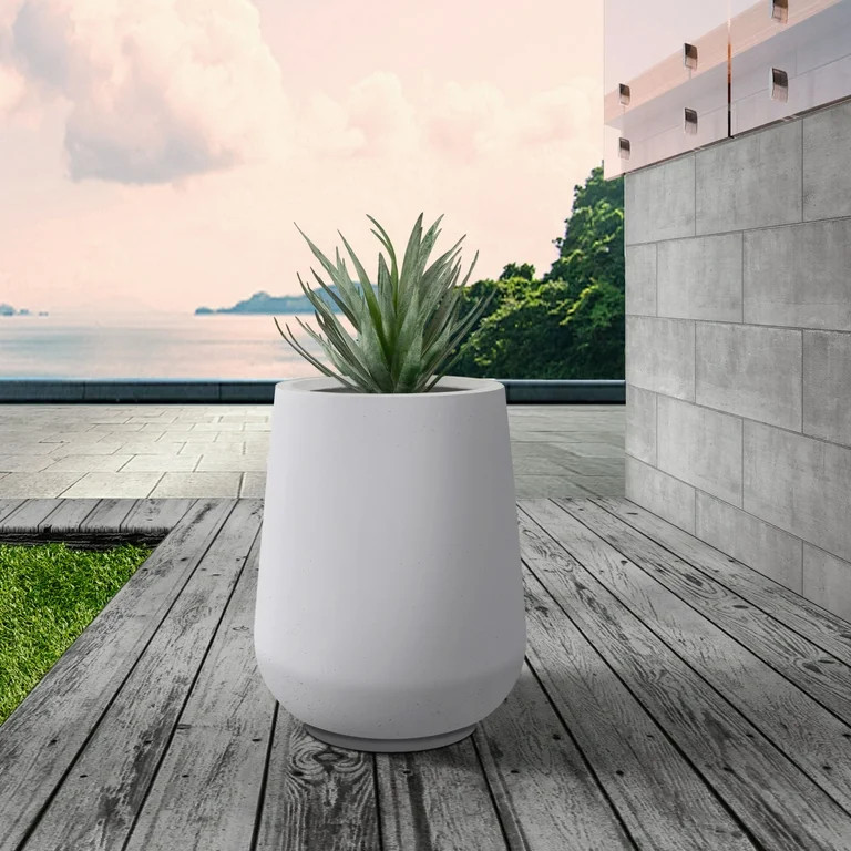  Round Lightweight Concrete and Weather Resistant Fiberglass Indoor Outdoor Planter with Dr... | Walmart (US)