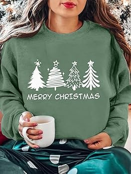 Womens Christmas Sweatshirt Christmas Tree Graphic Long Sleeve Shirts Xmas Holiday Pullover Tops ... | Amazon (US)