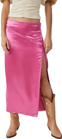 Free People Dakota Side Slit Satin Midi Skirt | Nordstrom | Nordstrom