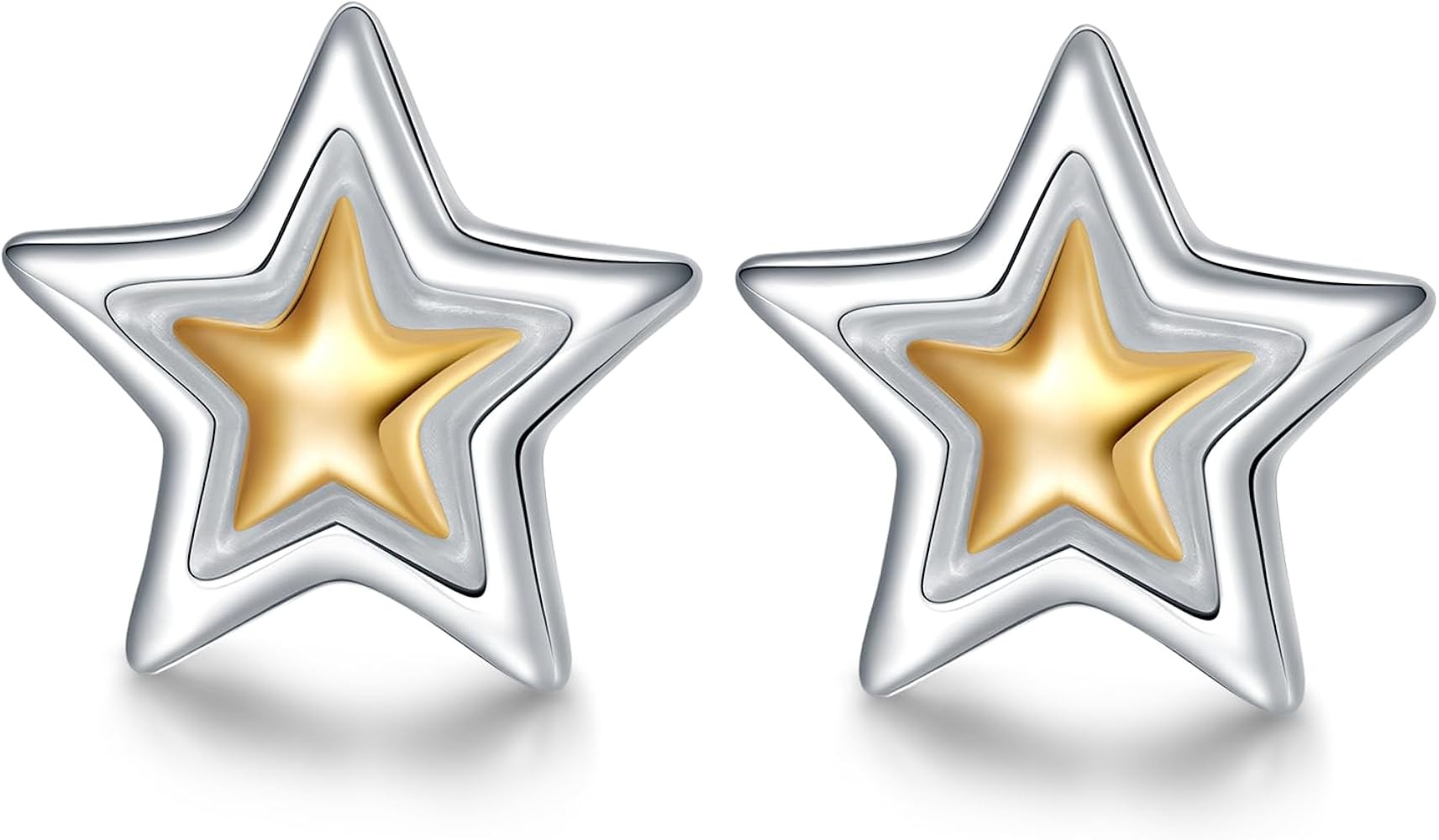 Chunky Two Tone Earrings for Women, Textured Thick Geometric Stud Earrings, Vintage Golden Silver... | Amazon (US)