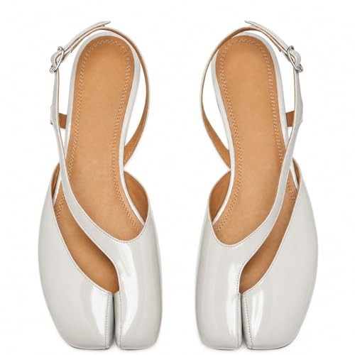 MKOPWOX Slingback Tabi Flats for Women Split Toe Mary Jane Sandals Square Toe Low Heel Ballet Flats Comfort Fashion Shoes for Daily Office Party White | Amazon (US)