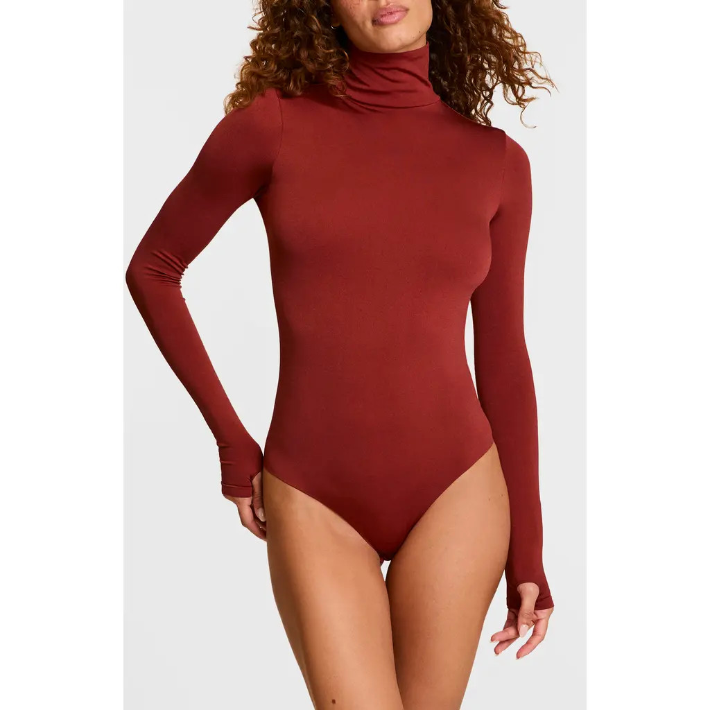 Commando Prima Ballet Turtleneck Long Sleeve Thong Bodysuit in Brick at Nordstrom | Nordstrom