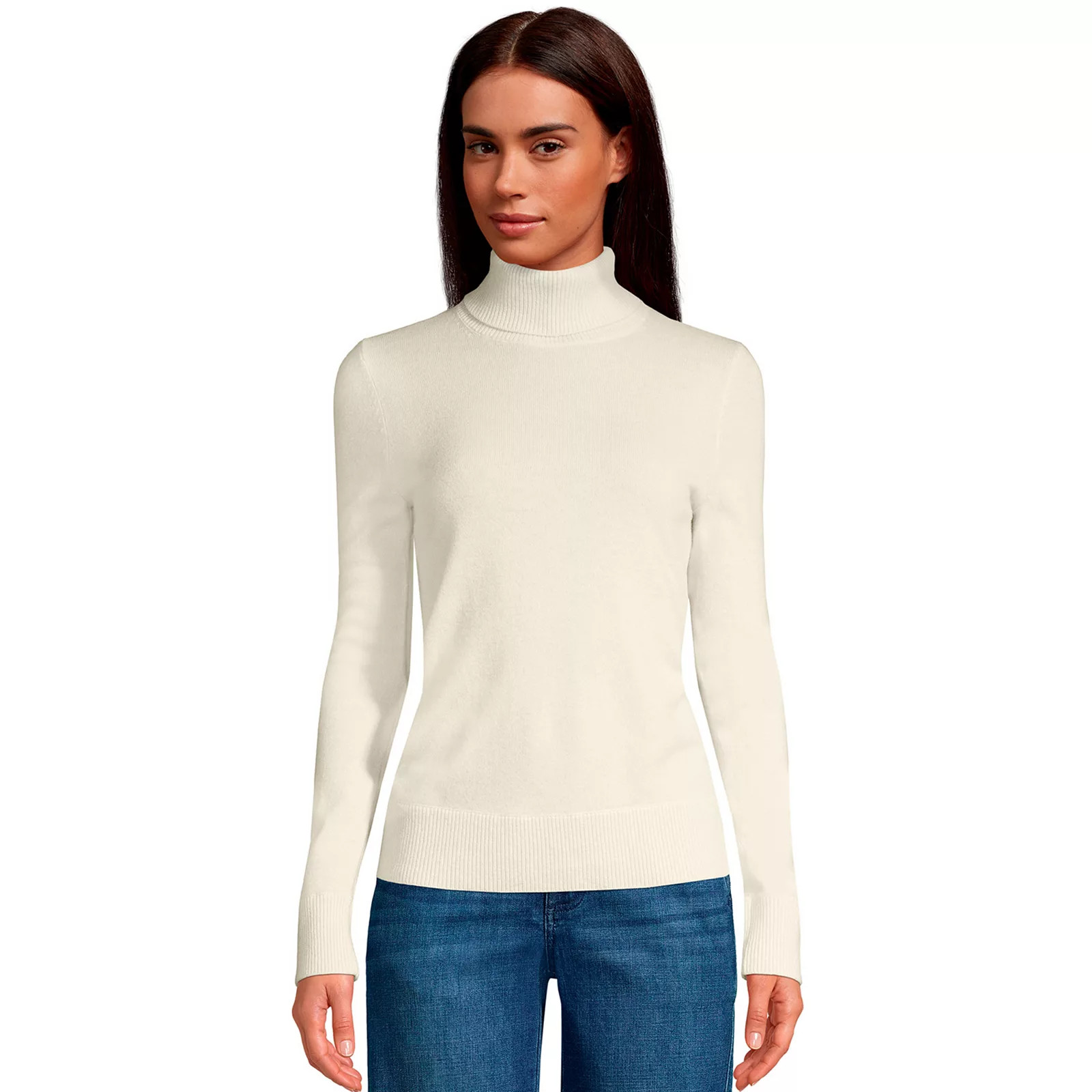 Women's Lands' End Turtleneck Cashmere Sweater, Size: Large Tall, White | Kohl's