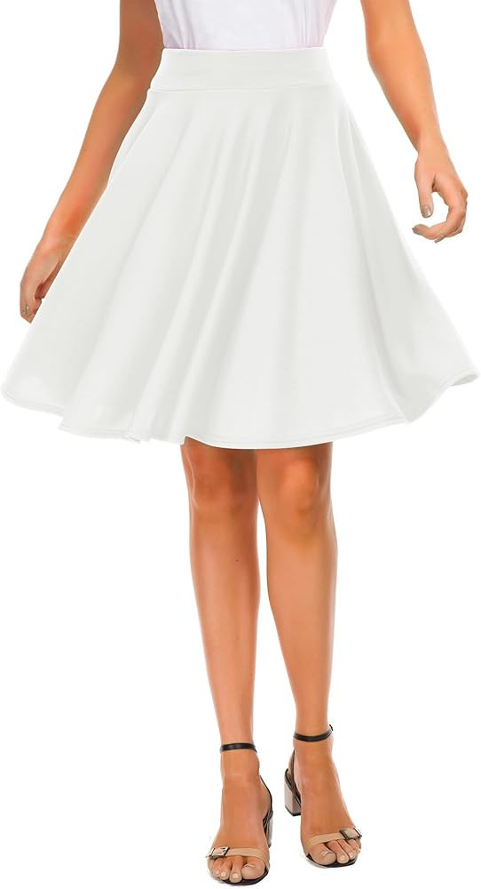 EXCHIC Women's Casual Stretchy Flared Mini Skater Skirt Basic A-Line Pleated Midi Skirt | Amazon (US)