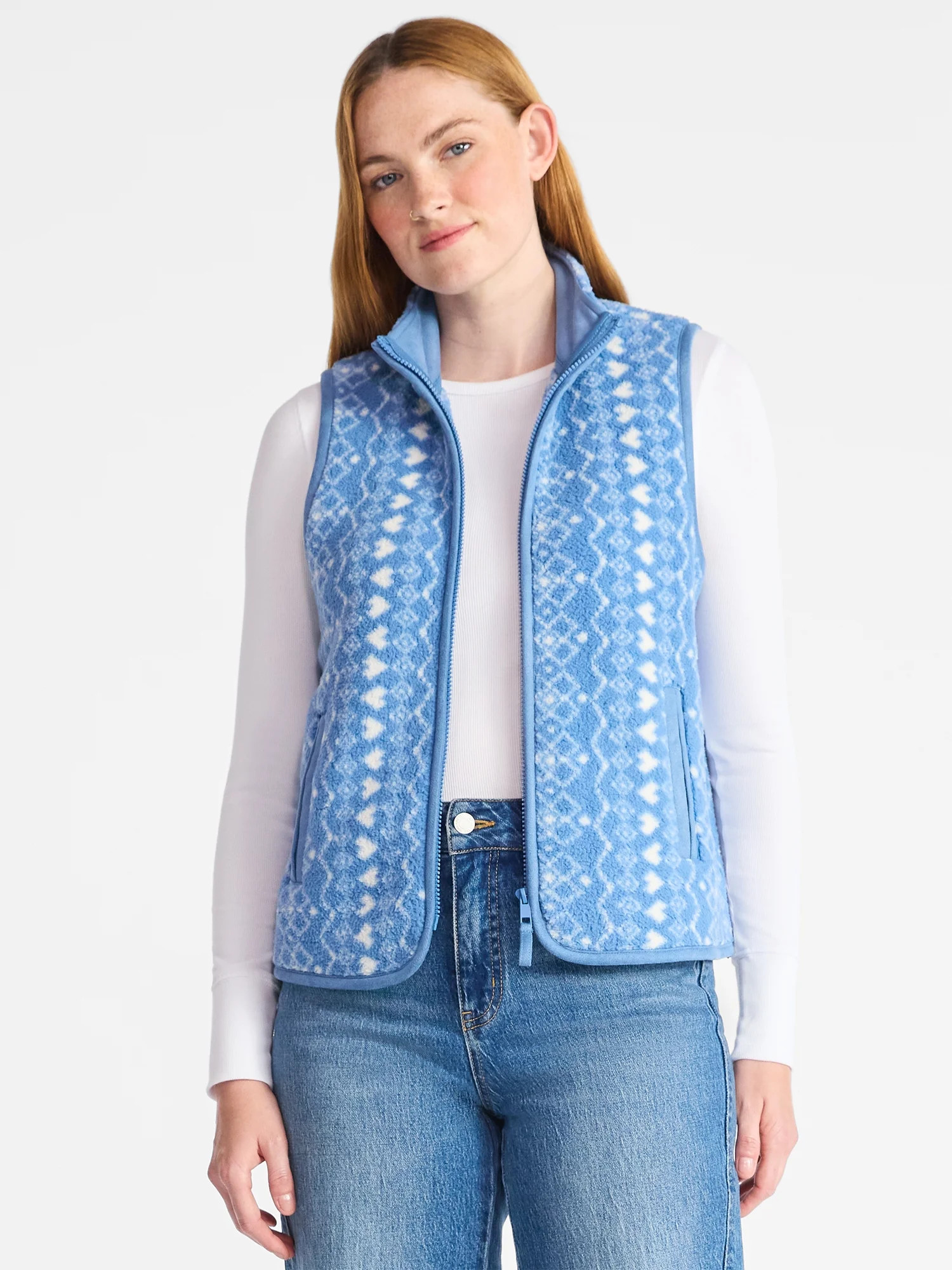 Time and Tru Women's Print Plush Fleece Zip Vest, Lightweight, Sizes XS-XXXL | Walmart (US)